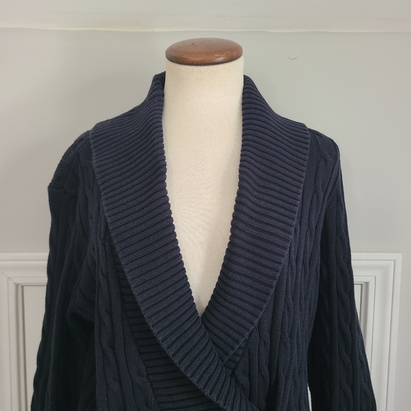 Ralph Lauren Buckle Sweater Womens Size L Cable Knit Preppy Equestrian READ FLAW - Picture 2 of 16